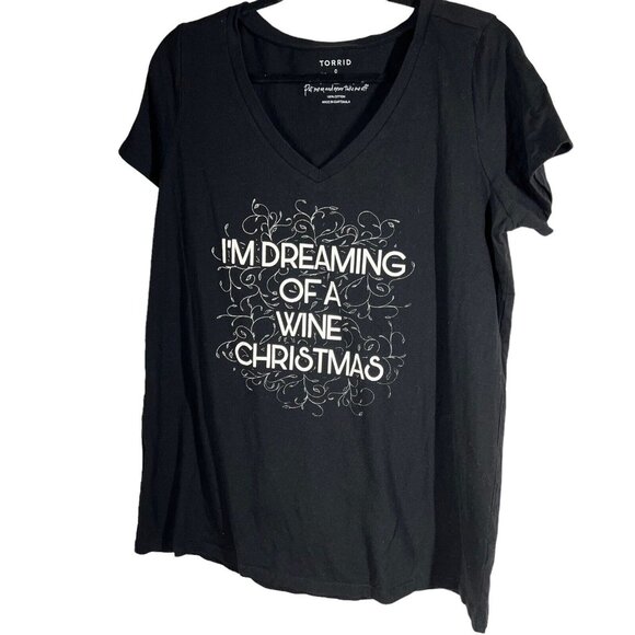 Torrid Classic Fit “I’m Dreaming Of A Wine Christmas T Shirt Black Womans‎ 0 - Picture 1 of 6